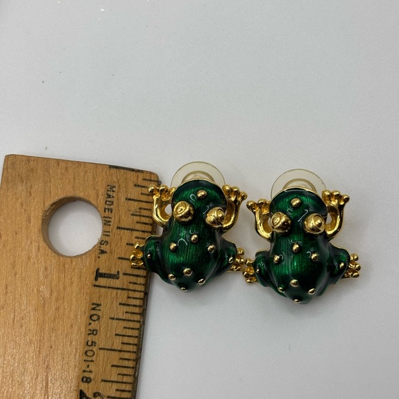 Kenneth Jay Lane Green and Gold Frog Earrings - Picture 8 of 8